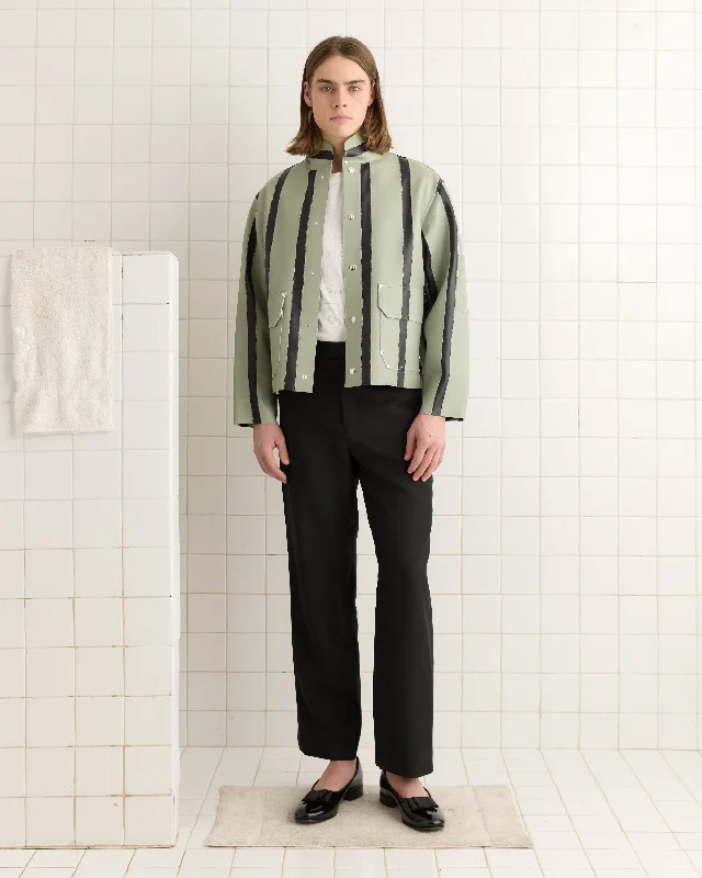 men's denim jacket with patchesSeafoam Stripe Welding Jacket - Seafoam/Black