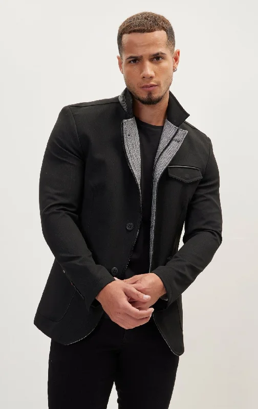 men's lightweight denim jacketStand Collar Sport Coat - Black