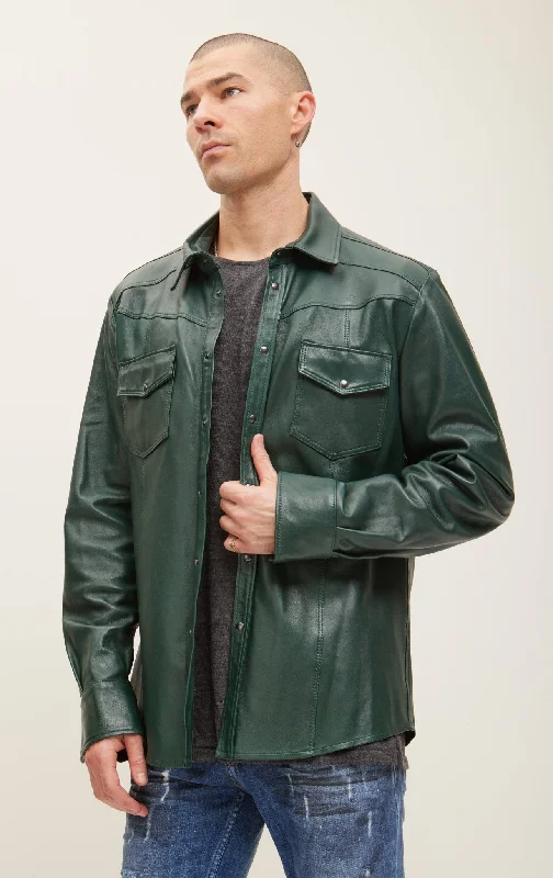 men's tailored blazer jacketGenuine Lambskin Leather Shirt - Green