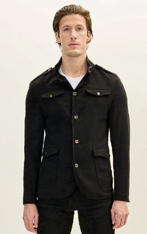 men's denim trucker jacketMicrosuede Lightweight Safari Jacket - Black