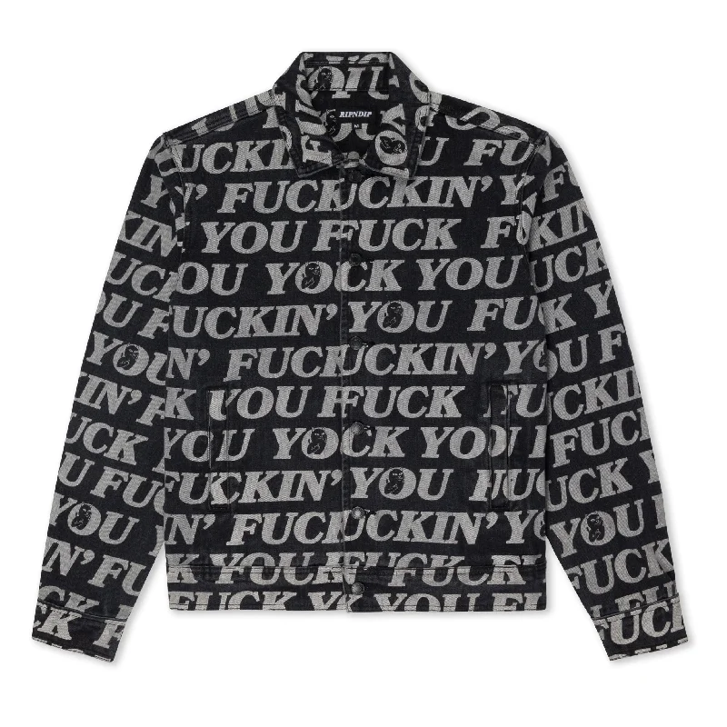 men's parka coat with drawstringsFuckin Fuck Denim Jacket (Black)