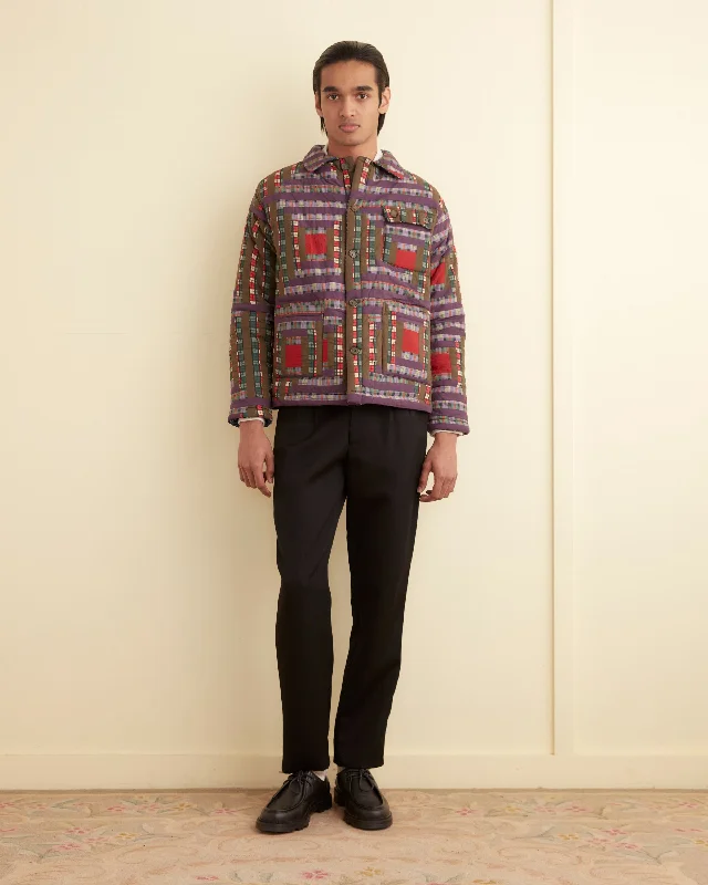 men's shearling-lined coatPlaid Log Cabin Quilt Jacket