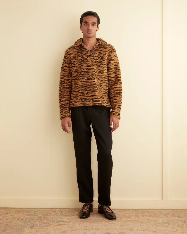 men's bomber jacket with fleece collarFleece Tie-Up Pullover - Orange