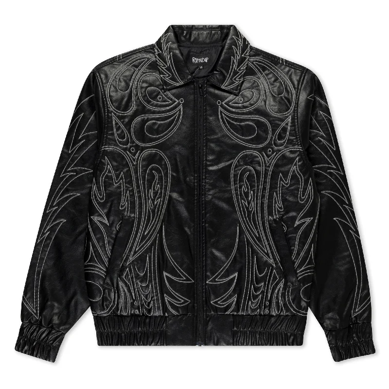 men's winter parka with hoodHowdy Leather Puffer Jacket (Black)