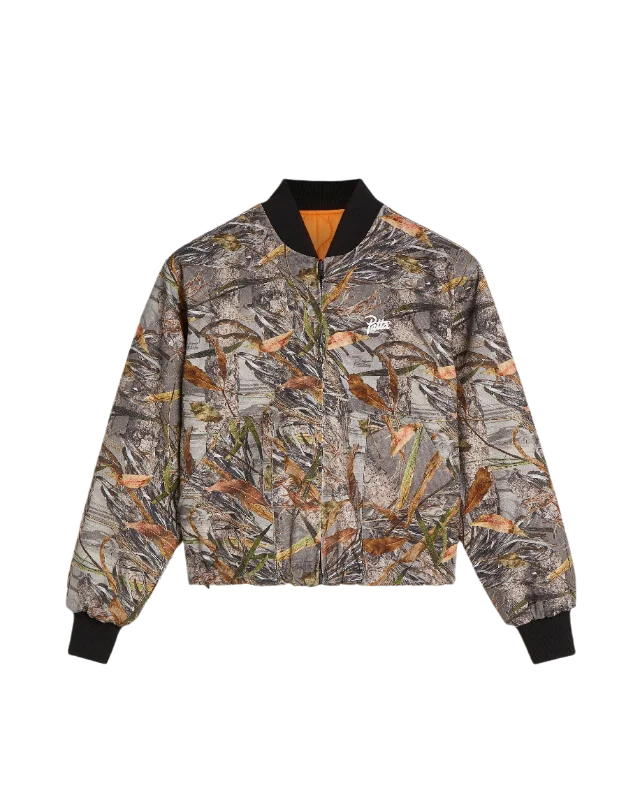 men's bomber jacket with fur liningPatta Nature Print Reversible Canvas Bomber Jacket