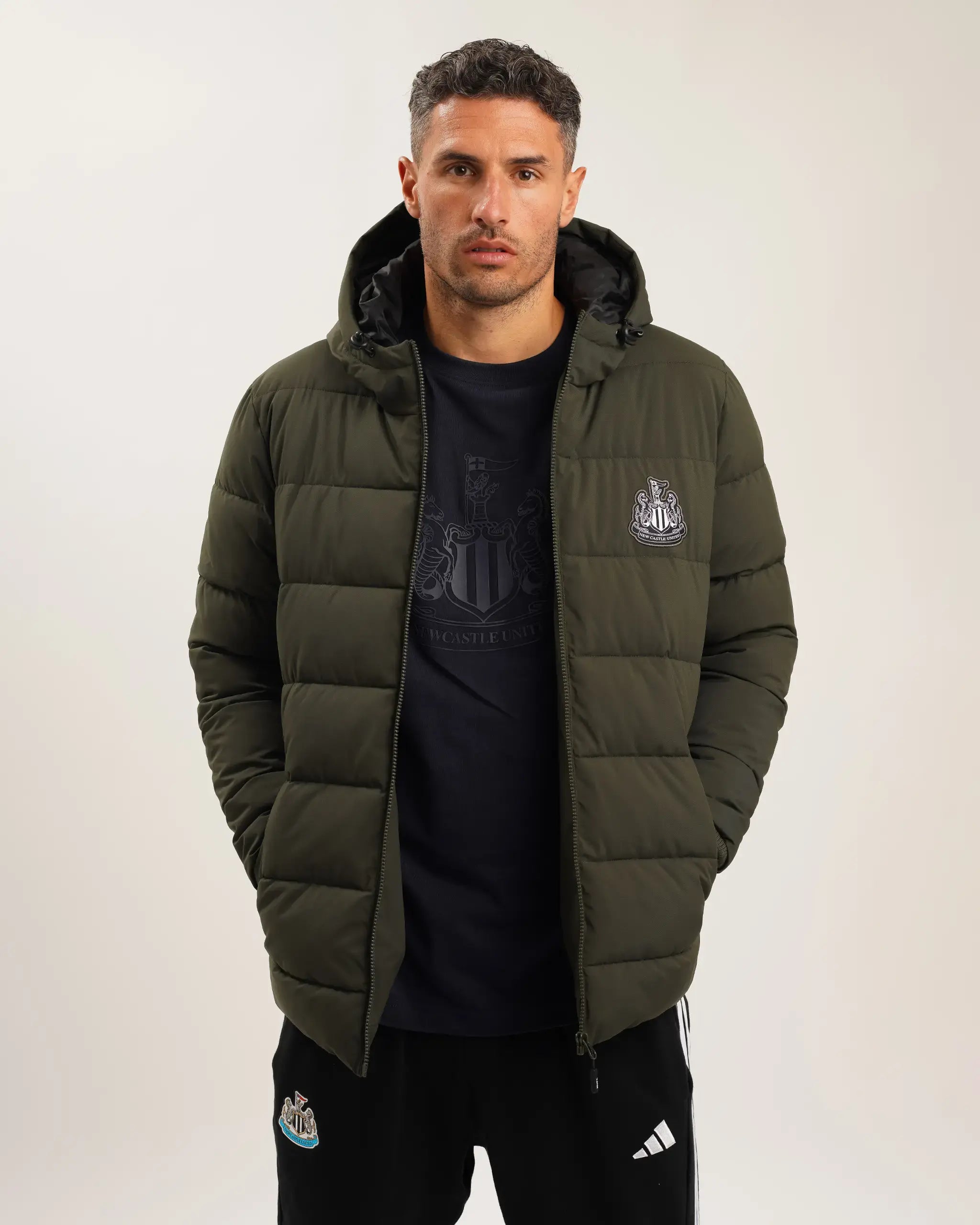 men's casual blazer with chest pocketNewcastle United Men's Khaki Short Puffer Jacket