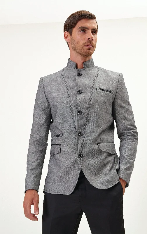 big and tall men's parka coatSymmetric Button Closure Jacket - Grey
