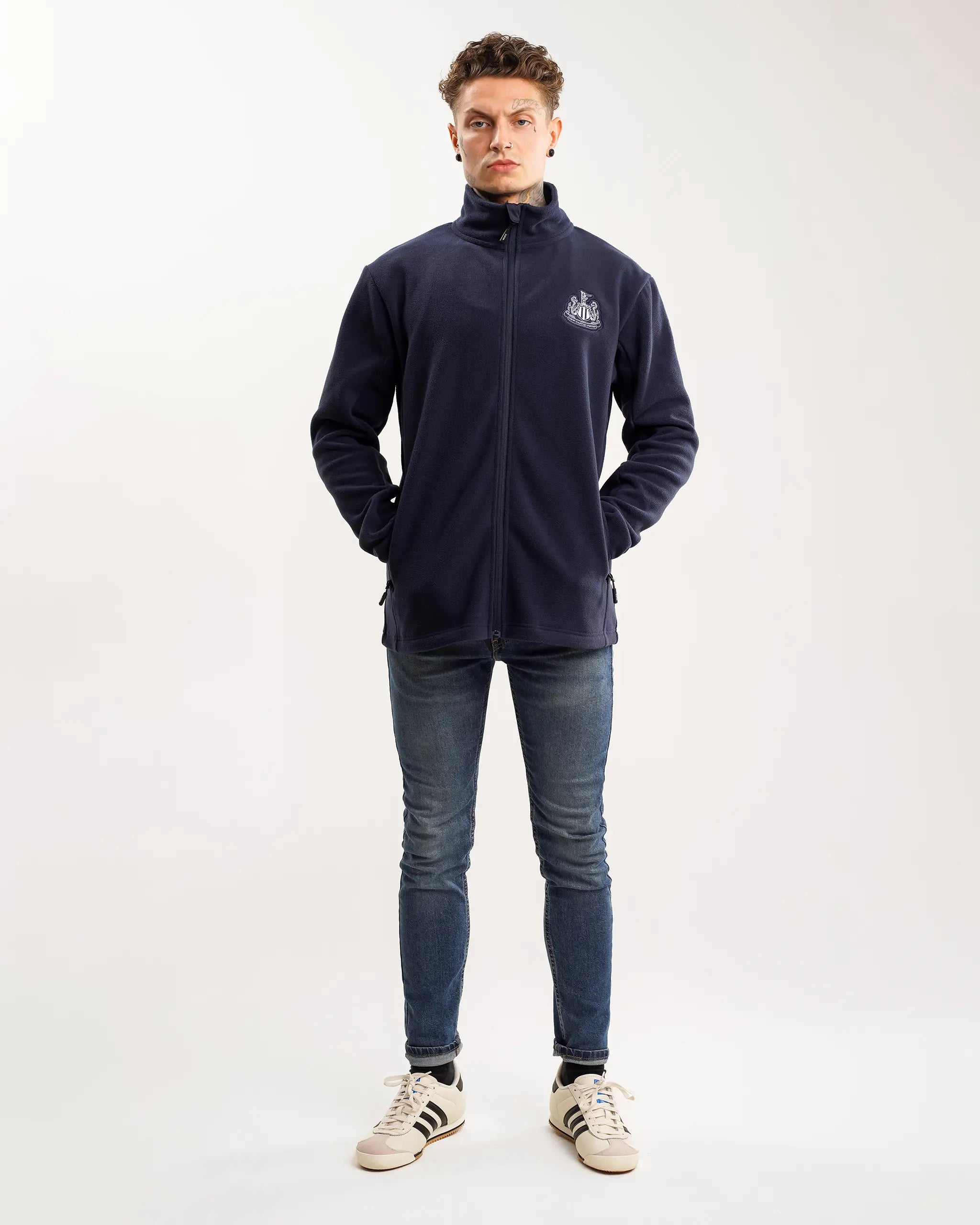men's quilted vest jacketNewcastle United Men's Navy Full Zip Fleece