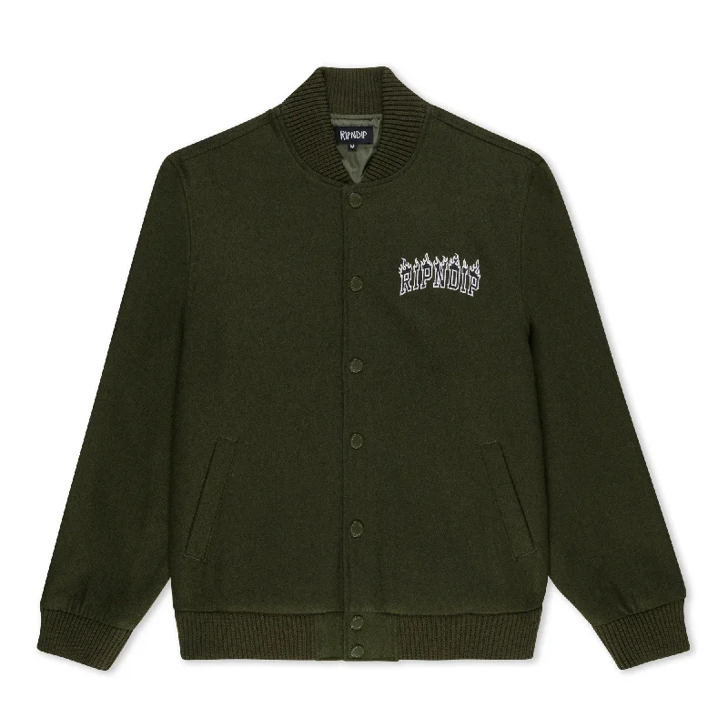 men's parka coat with drawstringsInferno Varsity Jacket (Light Forest)
