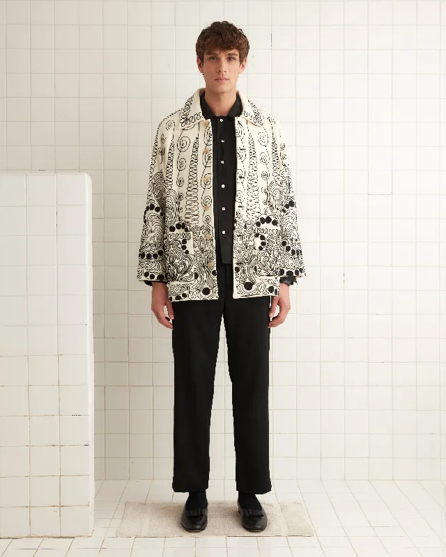 men's wool coat with leather sleevesQuillwork Coat