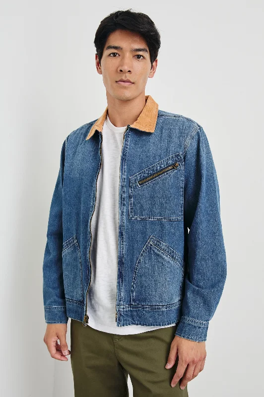 men's casual leather bomber jacket with fur liningKETTER JACKET - INDIGO PATINA WASH