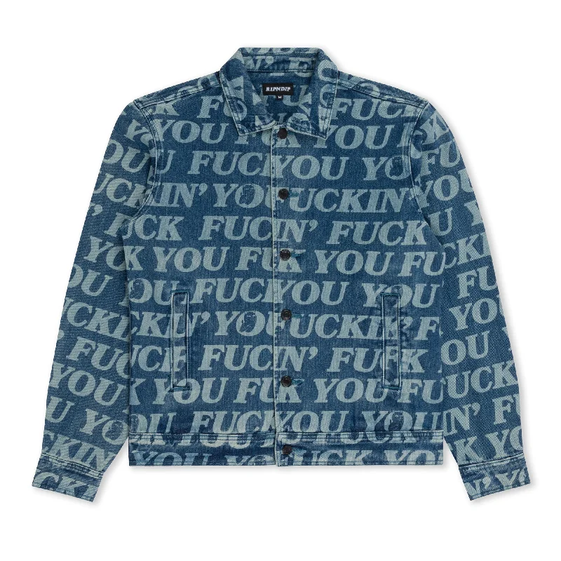 men's padded coat for cold weatherFuckin Fuck Denim Jacket (Medium Washed)