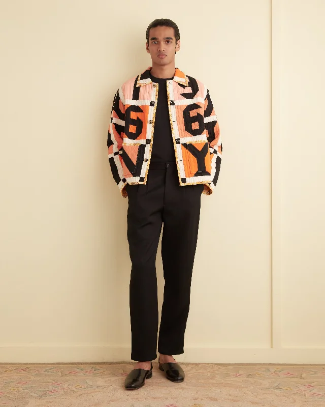 men's wool coat with leather sleevesLetter Block Quilt Jacket