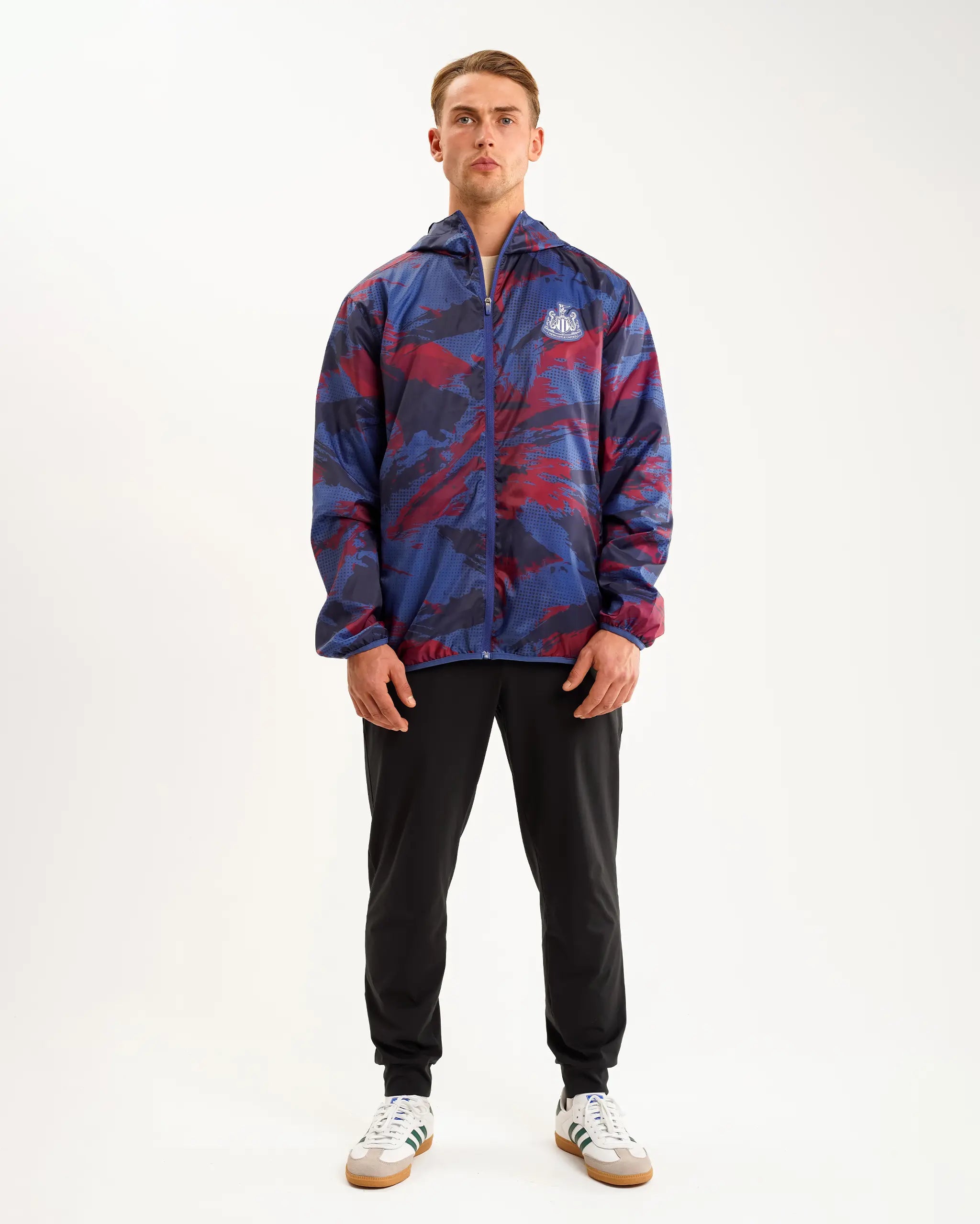 men's leather bomber jacketNewcastle United Men's Navy Camo Poly Shower Jacket