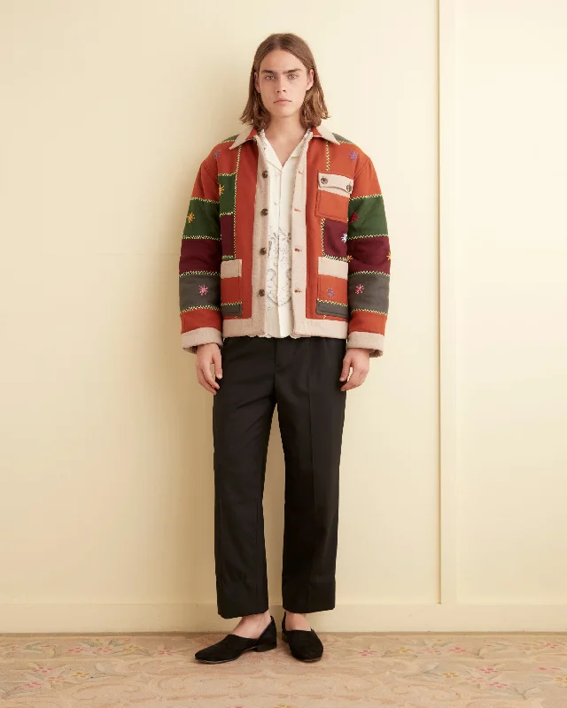 men's peacoat with leather trimEmbroidered Autumn Quilt Jacket