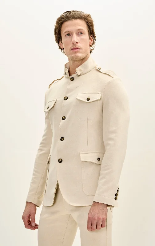 men's waterproof leather jacketMicrosuede Lightweight Safari Jacket - Off White