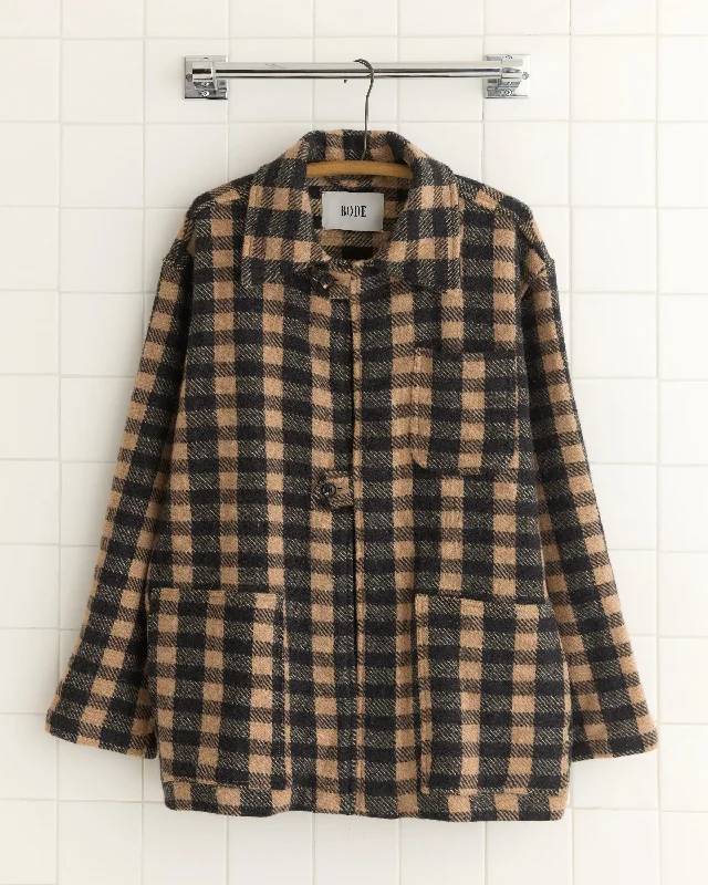 men's denim jacket with rip and repairStanton Plaid Jacket