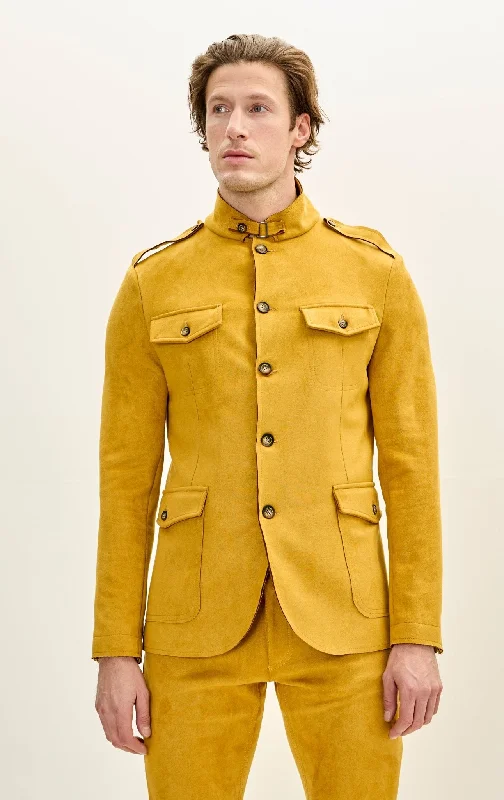 men's tailored wool coat with beltMicrosuede Lightweight Safari Jacket - Mustard