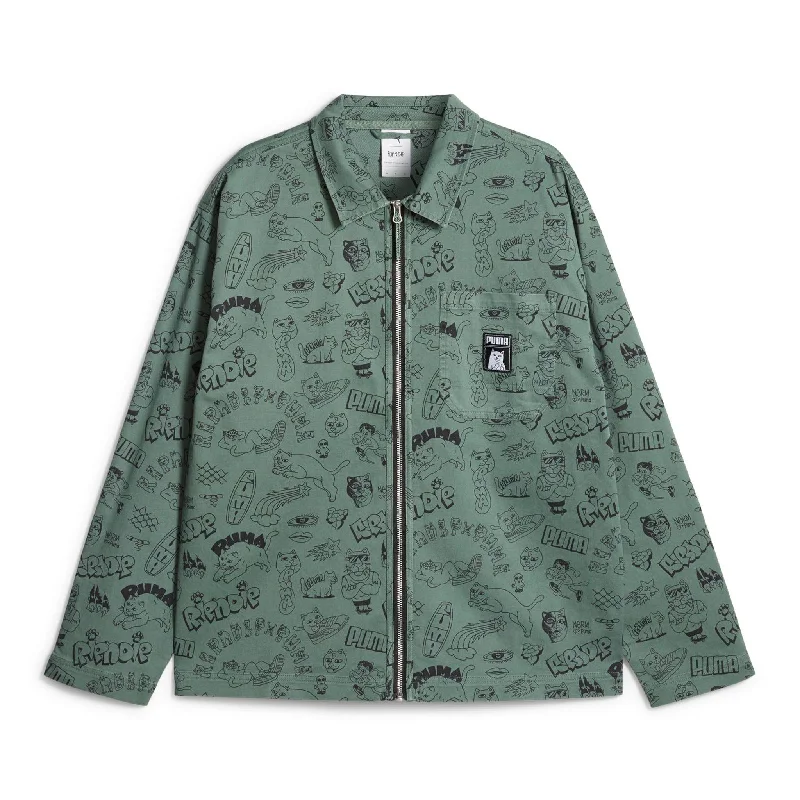men's winter parka with fur trimPUMA X RIPNDIP AOP Twill Jacket (Eucalyptus)
