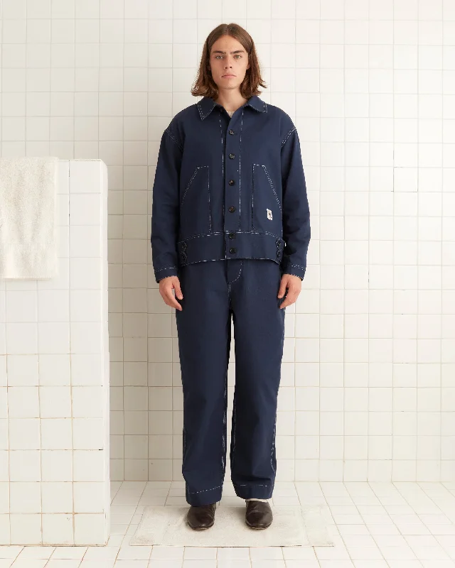 men's denim jacket with patchesKnolly Brook Side Tab Jacket - Dark Navy