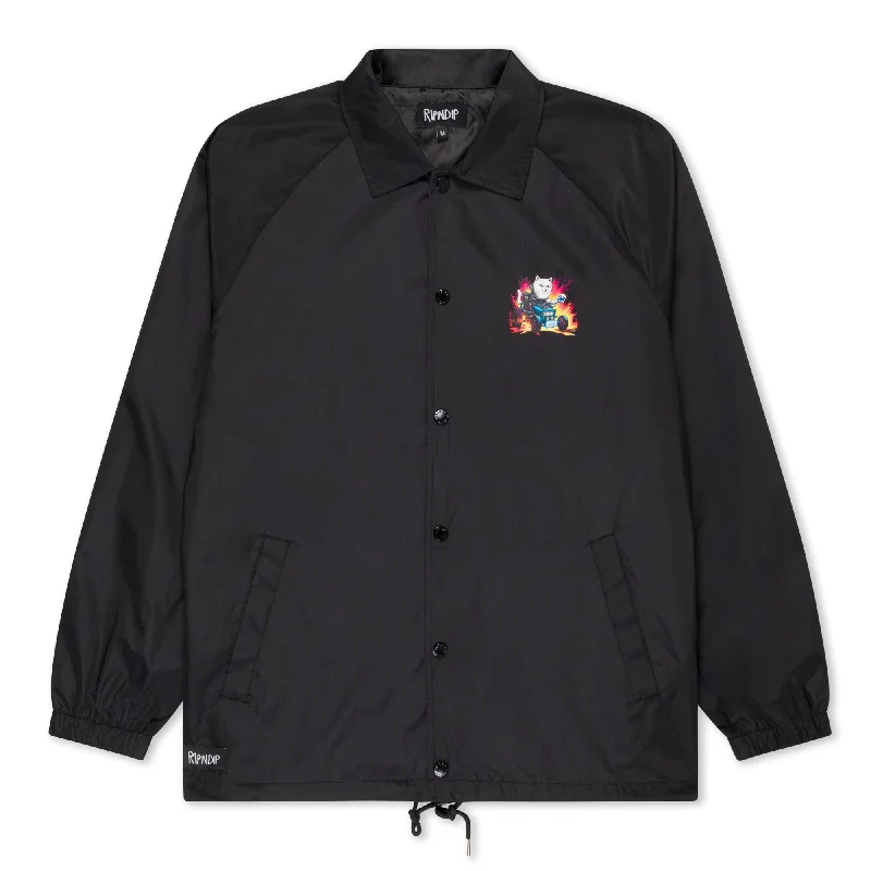 men's denim jacket with embroideryRisky Business Coaches Jacket (Black)