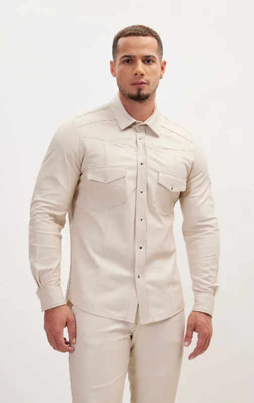 men's classic peacoat in navyGenuine Lambskin Leather Shirt - Beige