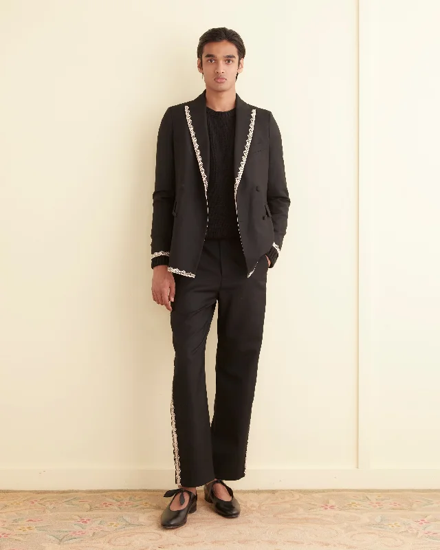 men's tailored wool coat with beltLacework Double-Breasted Tuxedo Jacket