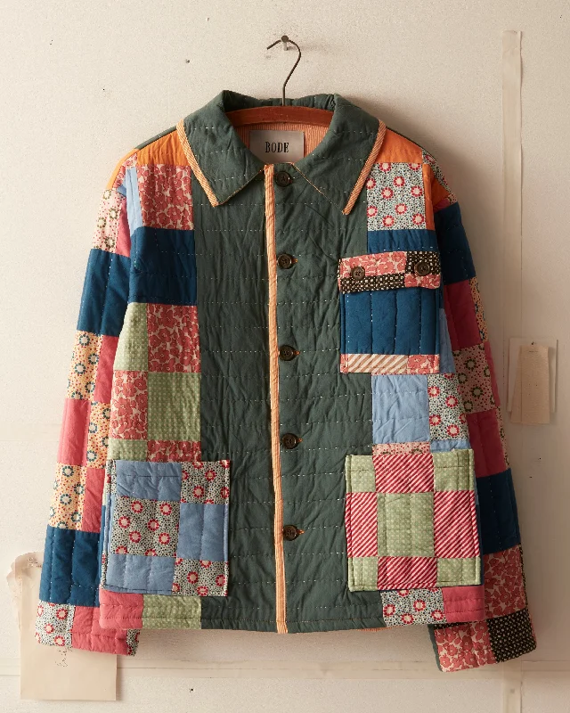 men's denim jacket with rip and repairDotted Daisy Quilt Workwear Jacket