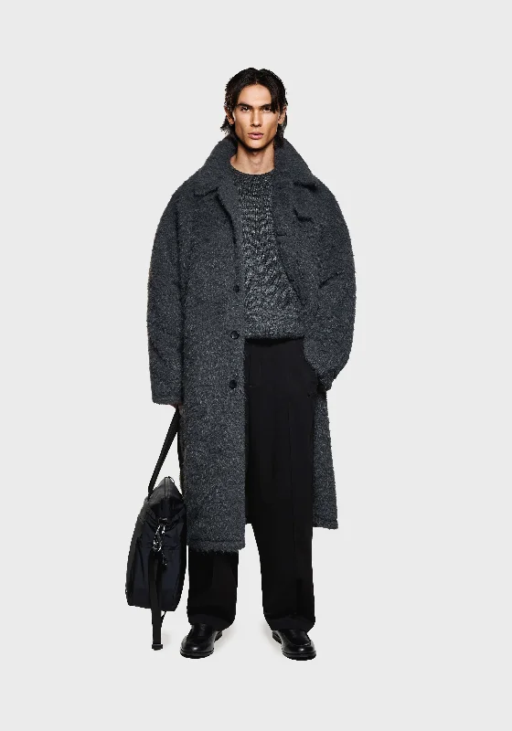 men's padded bomber jacket with pocketsMKI FAUX ALPACA CAR COAT