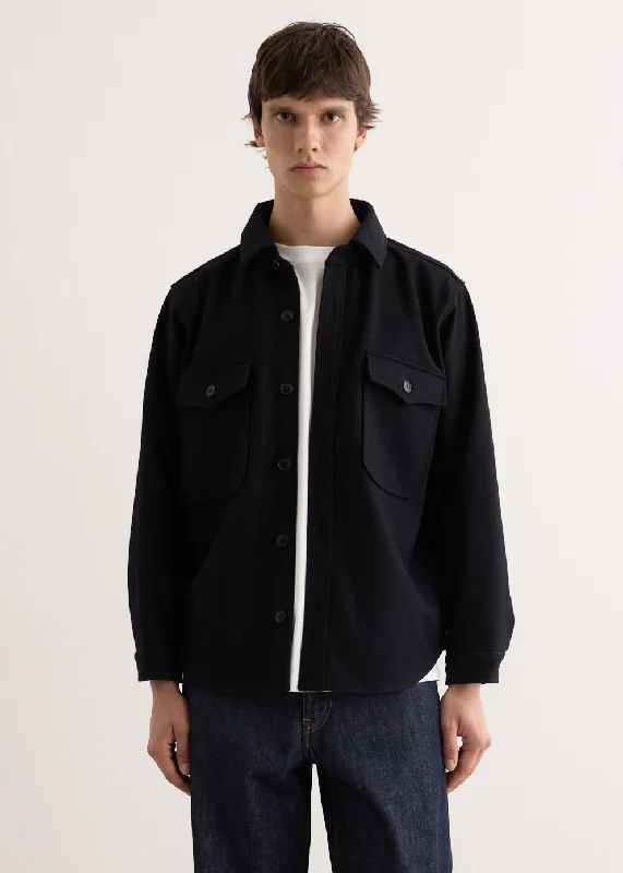 men's bomber jacket with fur collarLIKE WEAR Wool Linen Shirt Jacket