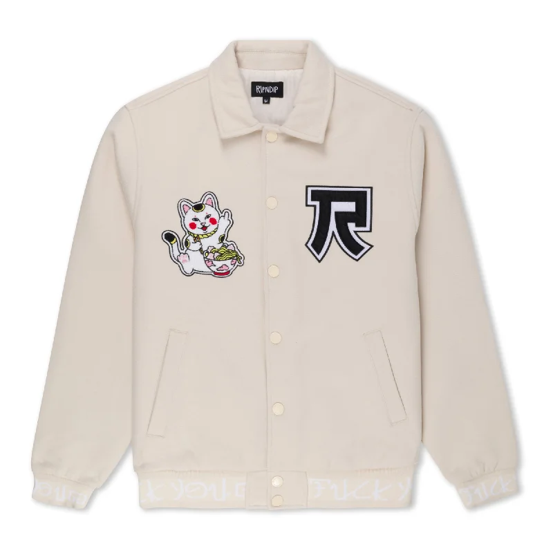 men's lightweight raincoatLucky Nerm Varsity Jacket (Cream)