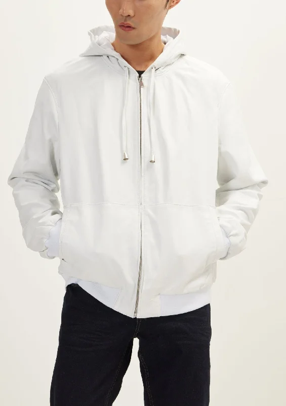 big and tall men's parka coatGenuine Leather Hooded Sweatshirt - Ecru