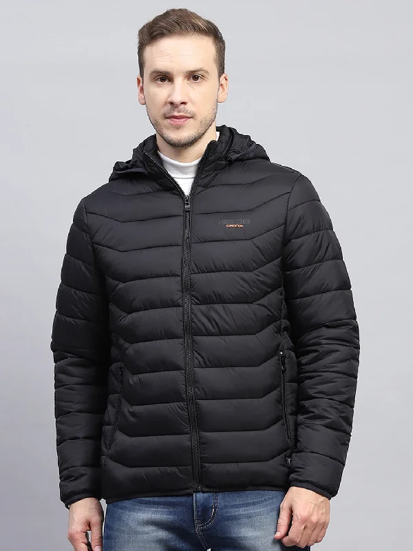 men's trench coat with adjustable cuffsMen Black Solid Hooded Full Sleeve Jacket