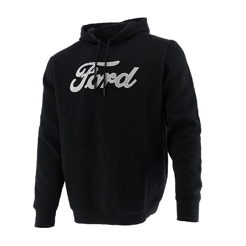 slim-fit men's trench coatFord Men's Script Embroidered Hooded Pullover Fleece