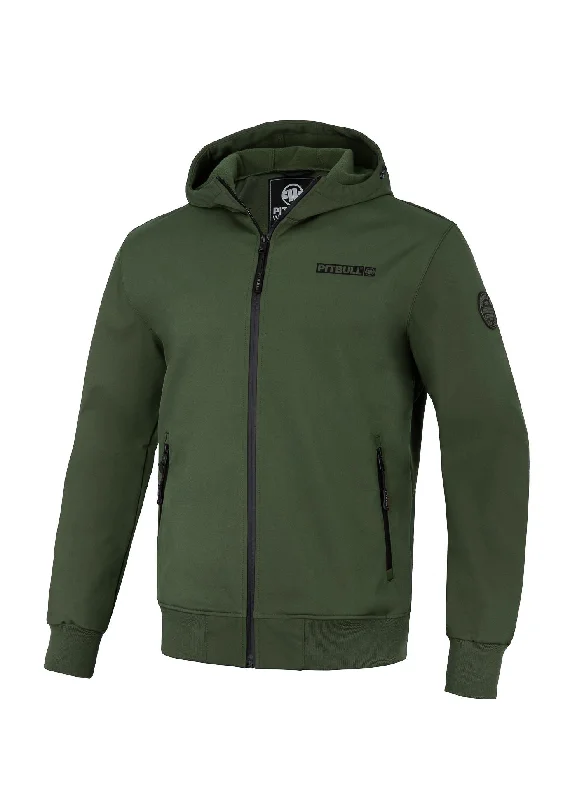 men's parka coat with pocketsMen's hooded Softshell jacket Midway II - Olive