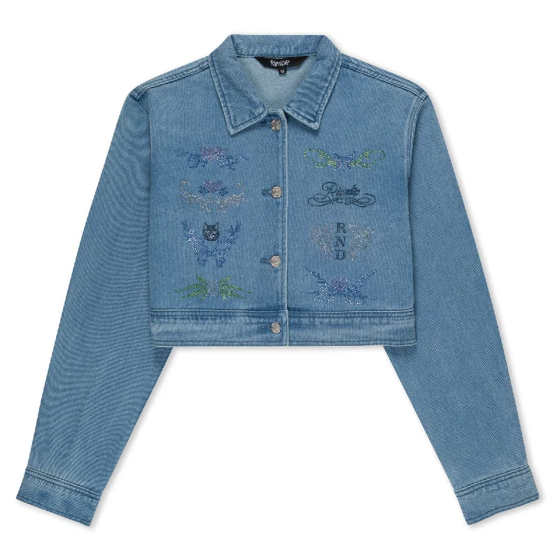 men's padded denim jacketHyaena Cropped Denim Jacket (Medium Wash)