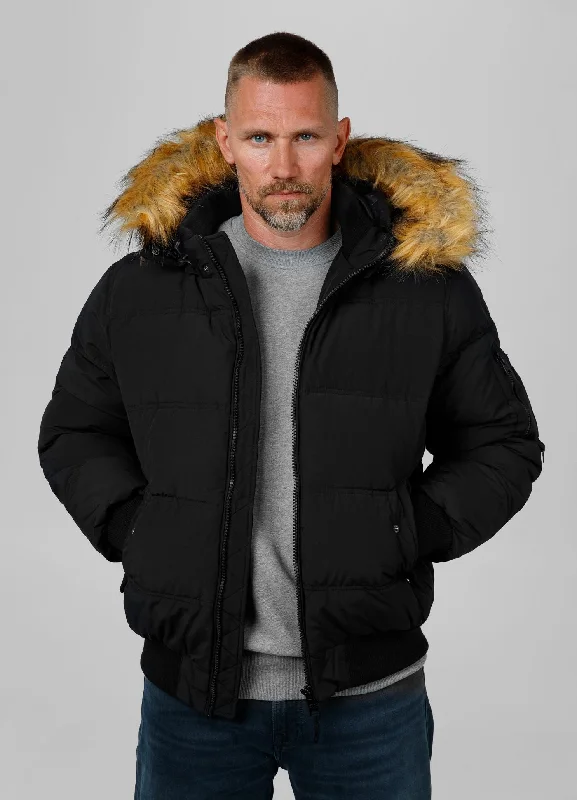 men's peacoat with leather trimMen's winter hooded jacket Burnt