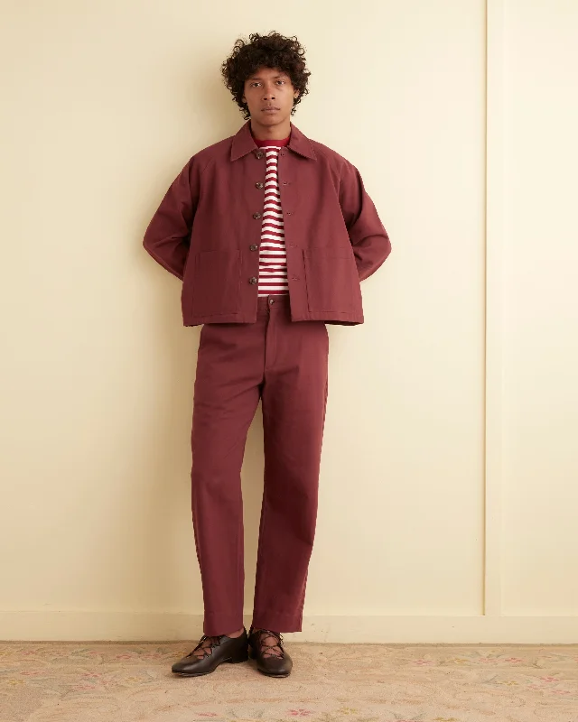 men's leather jacket with snap buttonsTwill Cropped Car Jacket - Merlot