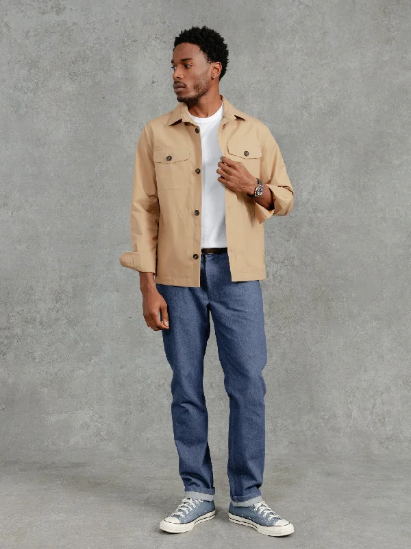 men's bomber jacket with patchesThe Ventile® Piccadilly Shacket - Caramel