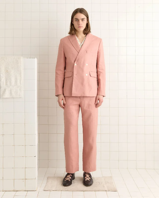 men's lightweight trench coatLightweight Linen Double-Breasted Suit Jacket - Pink