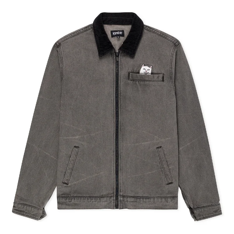 men's peacoat with beltLos Feliz Denim Work Jacket (Charcoal Stone Wash)
