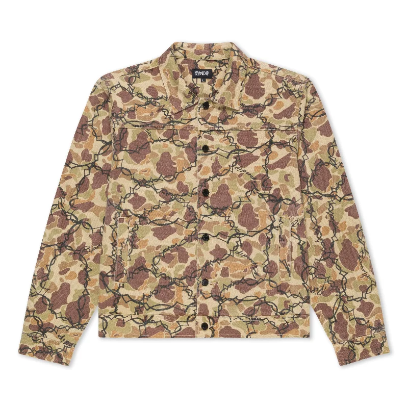 men's padded bomber jacket with pocketsWired Button Up Jacket (Tan Camo)
