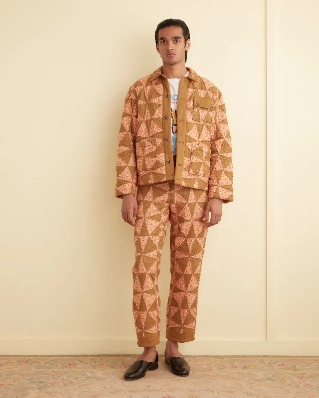 men's denim jacket with rip and repairKaleidoscope Quilt Jacket