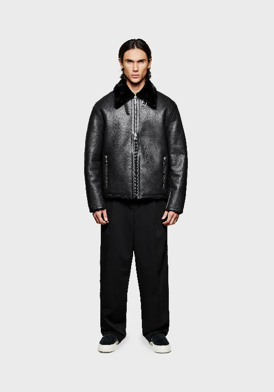 men's leather jacket with zip-out liningMKI SHEARLING FLIGHT JACKET