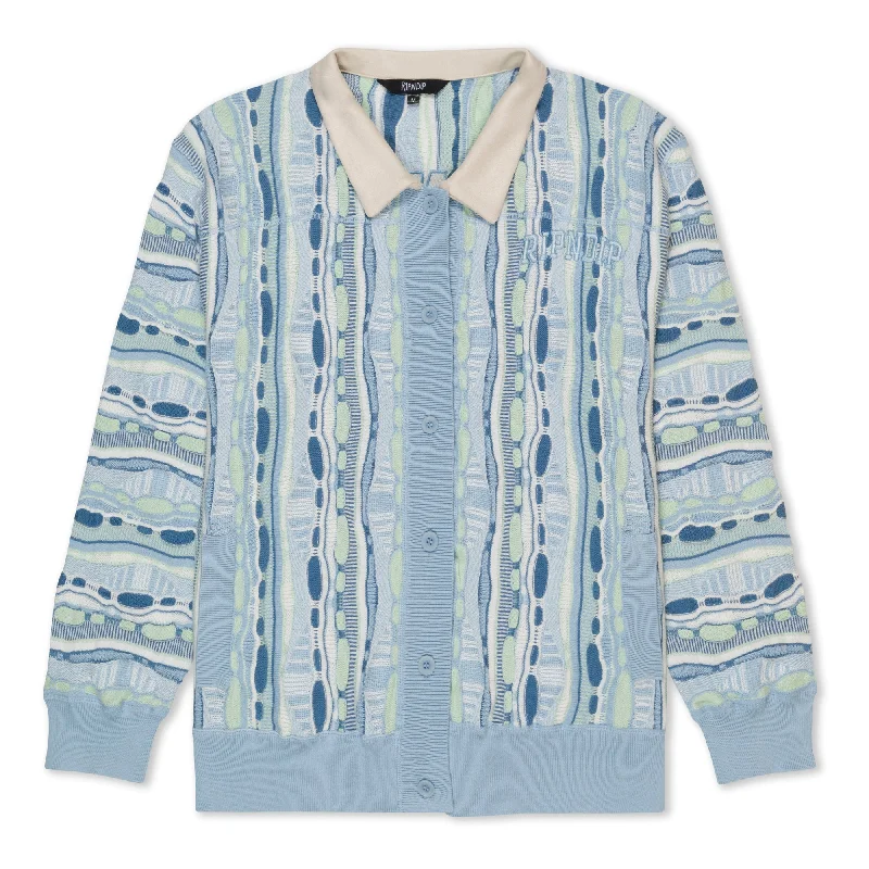 men's leather jacket with embroideryCorded Button Up Jacket (Light Blue)
