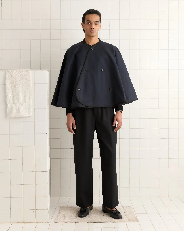 extra-large men's denim jacketWaxed Herringbone Rain Cape - Navy