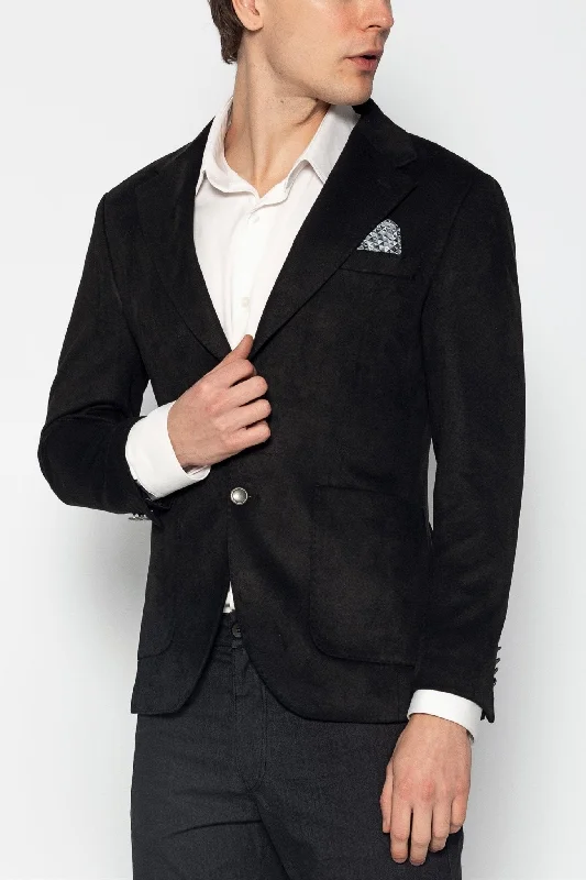 men's padded bomber jacket with pocketsMicrofiber Lightweight Notch Lapel Blazer - Black