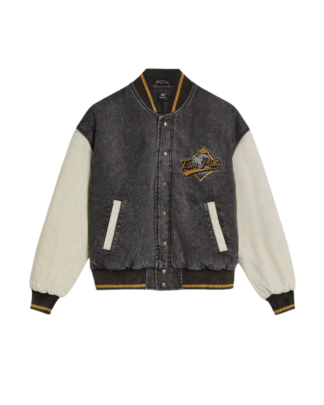 men's peacoat with leather trimPatta Homerun Denim Varsity Jacket