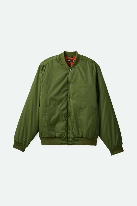 men's denim jacket with distressed detailingDillinger Flight Bomber Jacket - Cypress Green