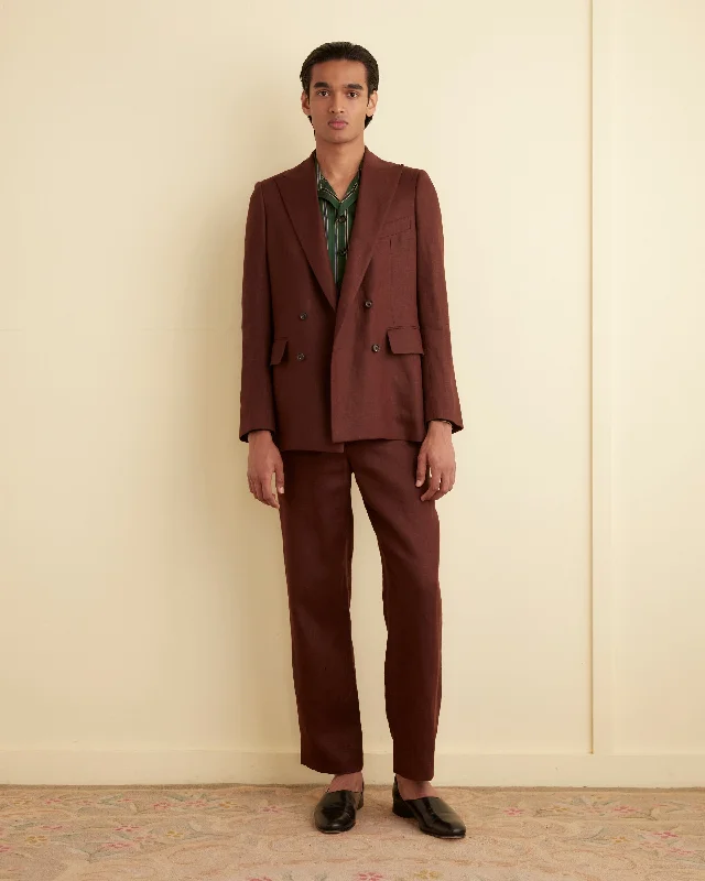 men's insulated winter coatLinen Double-Breasted Suit Jacket - Chocolate